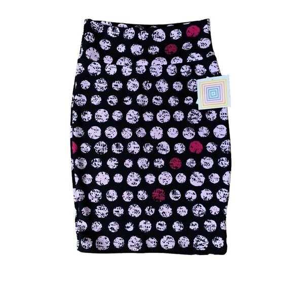 Lularoe Cassie Pencil Skirt XS Black Pink Polka Dot Stretch NWT - Picture 1 of 8
